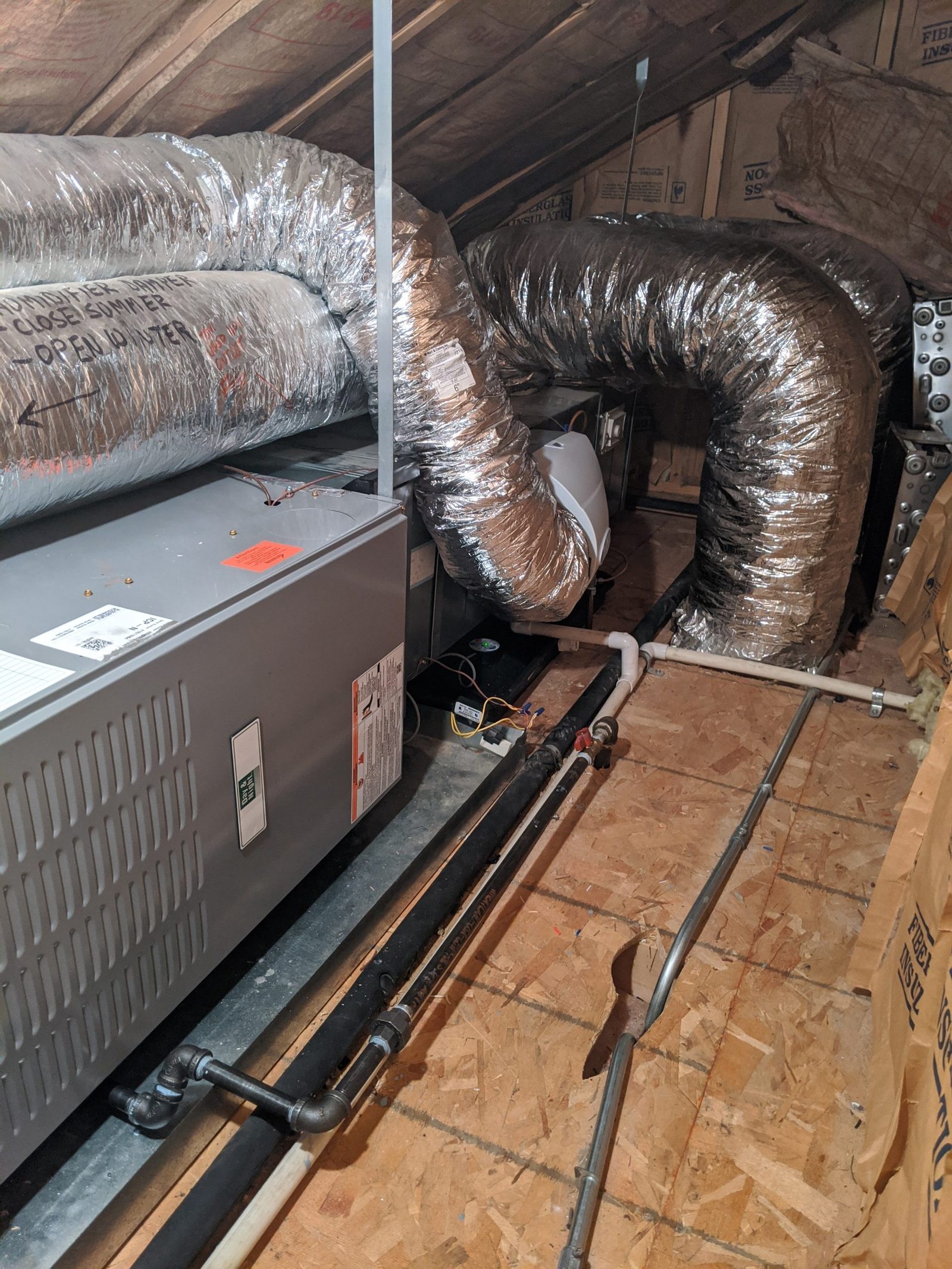 Attic air handler with insulated flex duct attached